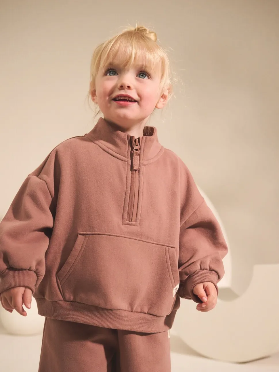 Mokkabruin - Sweatshirt met kwartrits (3mnd -7jr)