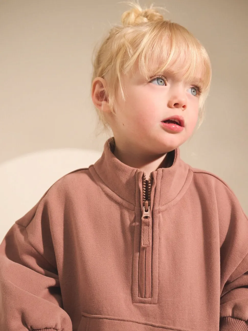 Mokkabruin - Sweatshirt met kwartrits (3mnd -7jr)