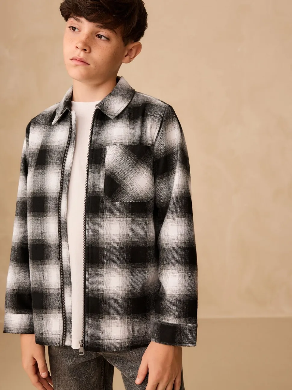 Mono Core zwart-wit - Overshirt met rits en ruitjes (3-16jr)