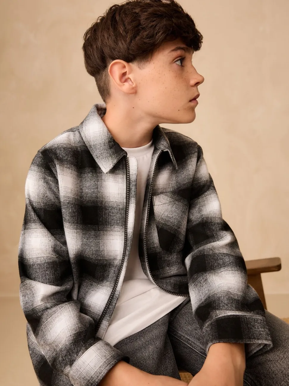 Mono Core zwart-wit - Overshirt met rits en ruitjes (3-16jr)