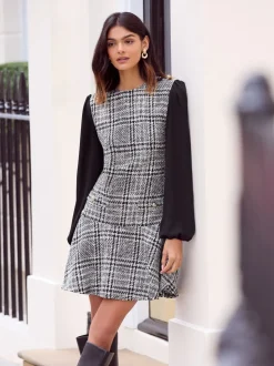 Monochroom - Friends Like These Boucle Peplum Hem Mini Dress