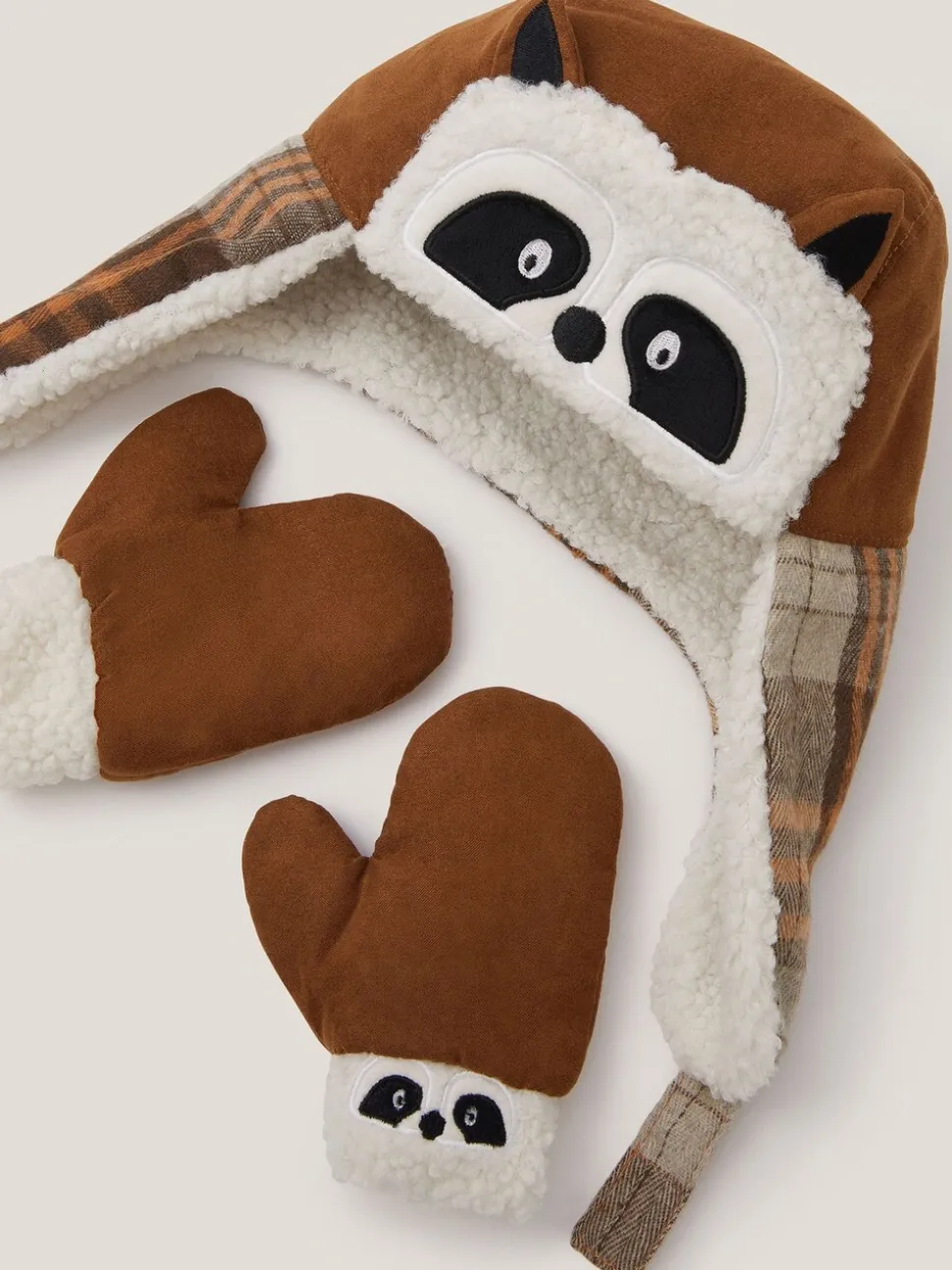 Monsoon Baby Racoon Trapper Hat & Mittens Set