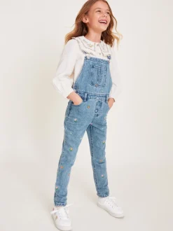 Monsoon Bloemen geborduurde Denim 100% katoenen bretelbroeken
