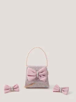 Monsoon Bow Glitter Bag & Hair Clips Set