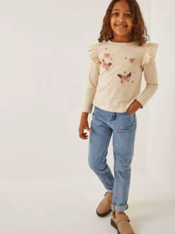 Monsoon Butterfly Embroidered Straight Leg Jeans