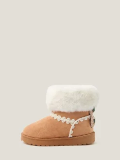 Monsoon Crochet Bow Fluffy Ankle Boots