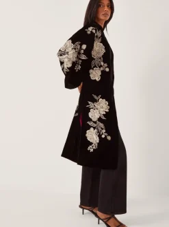 Monsoon Fia Floral Embroidered Velvet Kimono