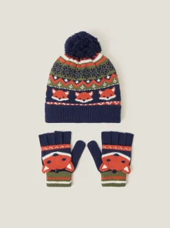 Monsoon Fox Bobble Hat & Gloves Set