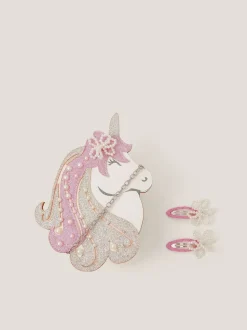 Monsoon Glitter Unicorn Bag & Pearly Hair Clips Set