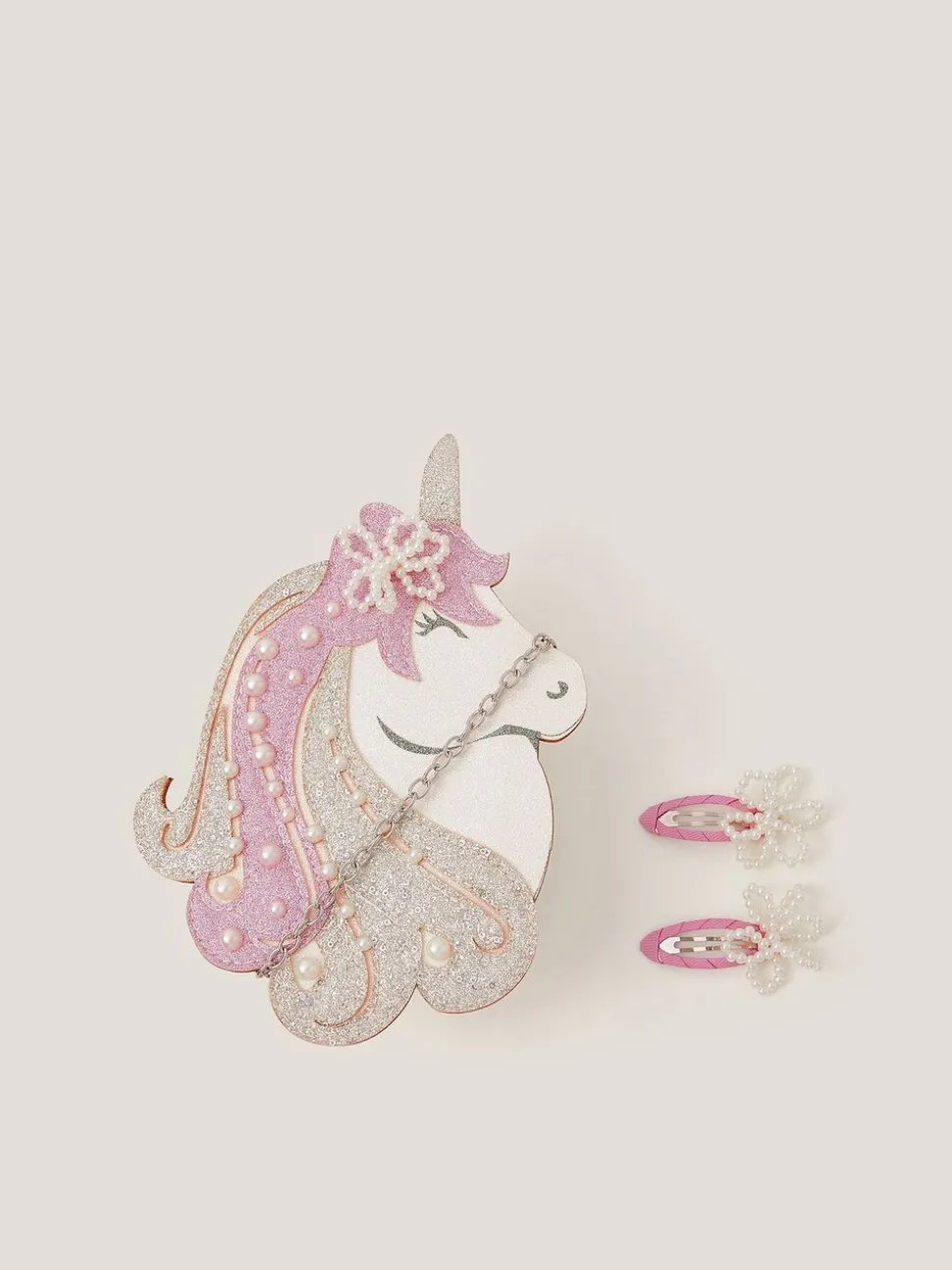 Monsoon Glitter Unicorn Bag & Pearly Hair Clips Set