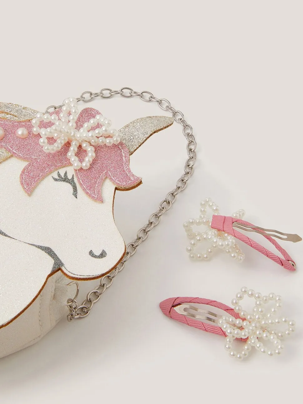 Monsoon Glitter Unicorn Bag & Pearly Hair Clips Set