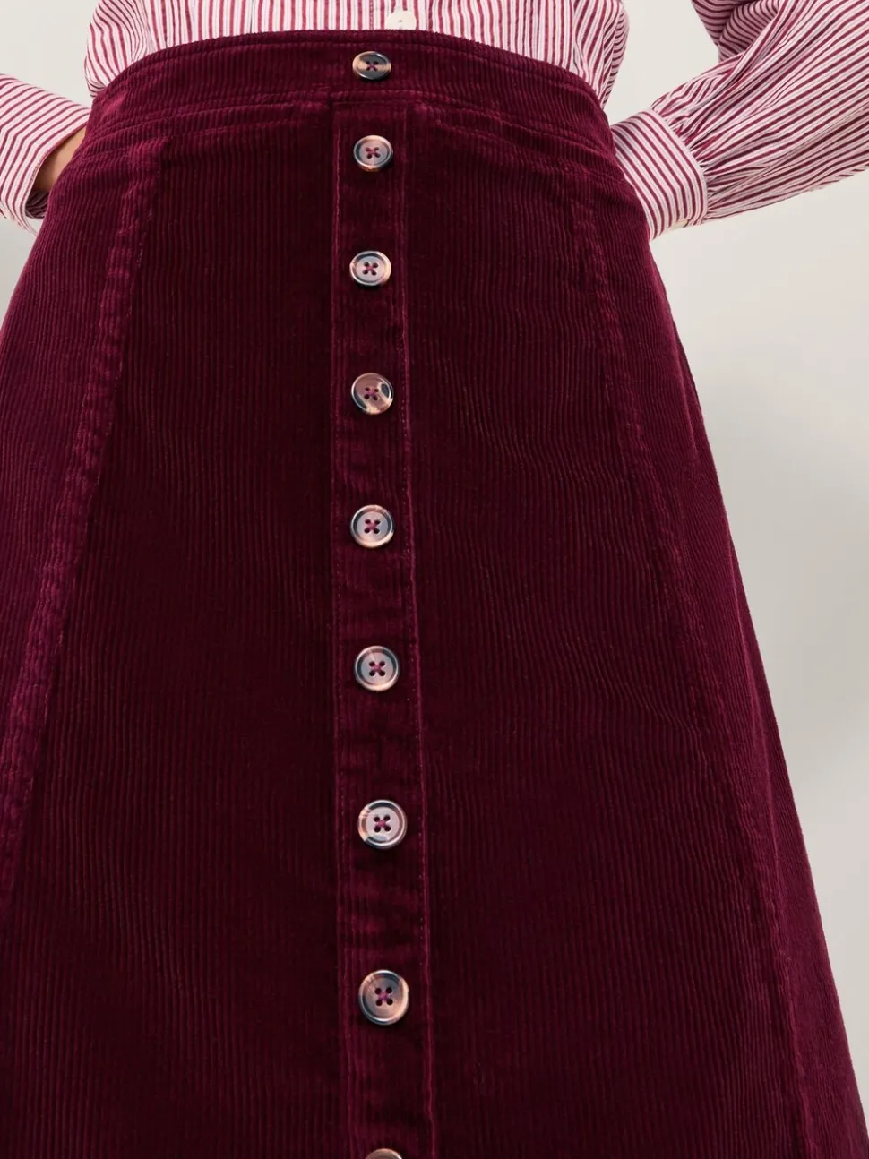 Monsoon Jamie Button Corduroy Midi Skirt