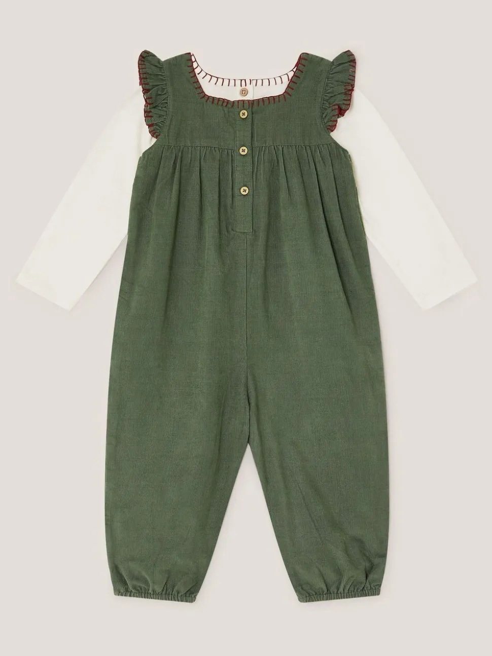Monsoon Long Sleeve Top & Floral Corduroy Dungarees Set