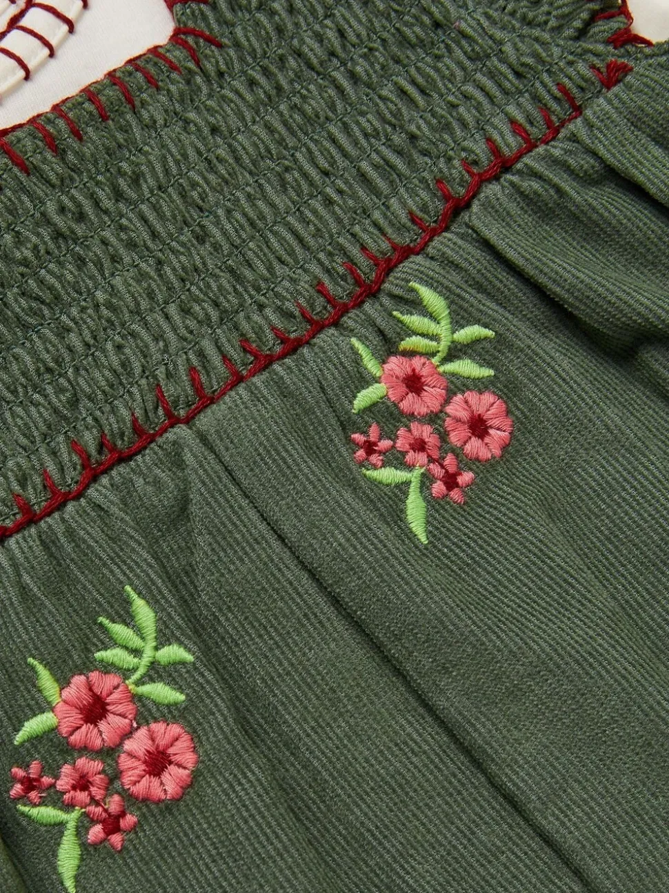 Monsoon Long Sleeve Top & Floral Corduroy Dungarees Set