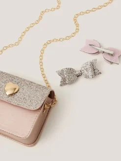 Monsoon Mini Glitter Bag & Bow Hair Clips Set