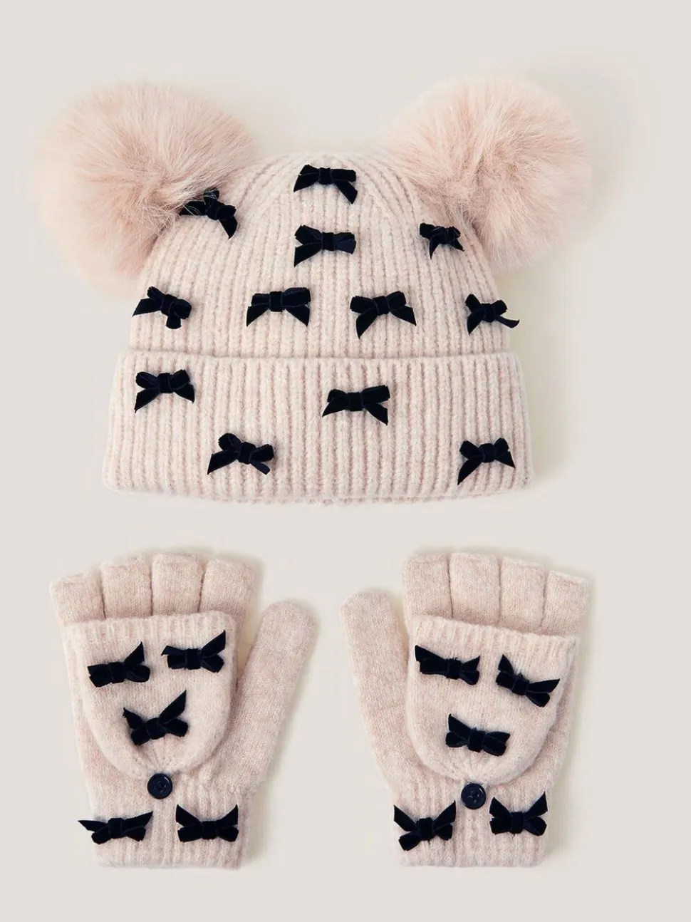 Monsoon Strik Muts met Pompon & Handschoenen Set