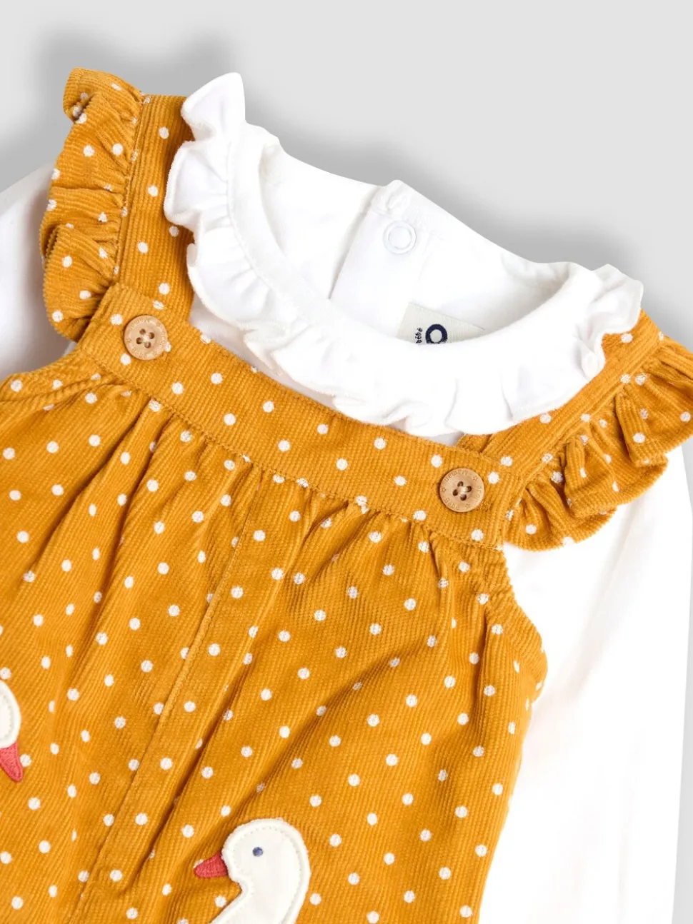 Mosterdgeel eend - JoJo Maman Bébé - Set van corduroy tuinbroek met applicatie en top