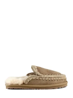 Mou Suede Full Eskimo Sheepskin Lined Stitch Mule Slippers