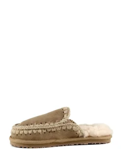 Mou Suede Full Eskimo Sheepskin Lined Stitch Mule Slippers