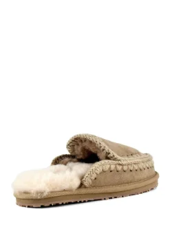 Mou Suede Full Eskimo Sheepskin Lined Stitch Mule Slippers