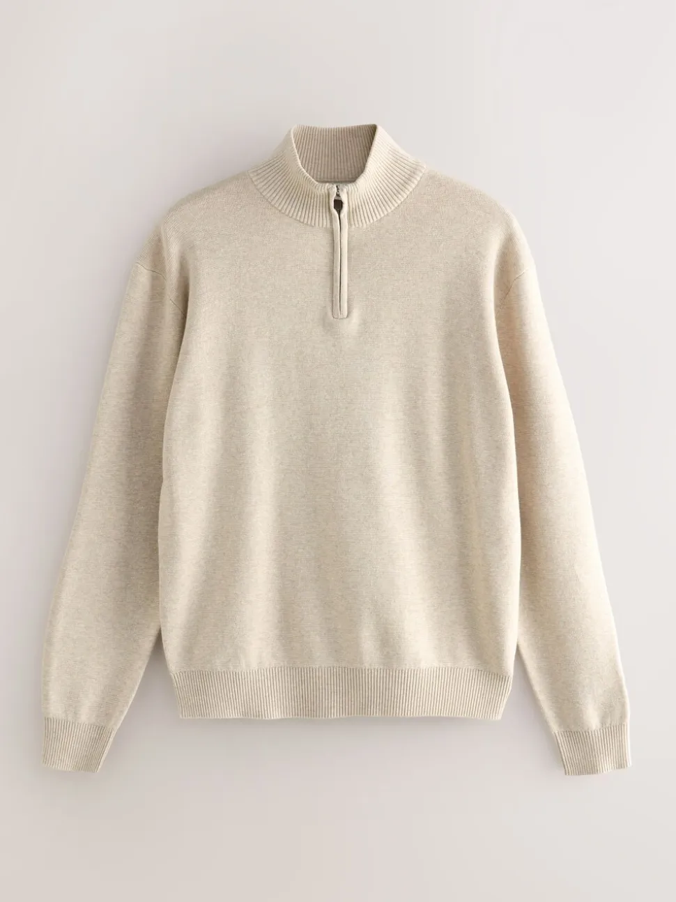 Moutkleurig - Effen - Regular fit 100% katoenen premium trui met korte rits