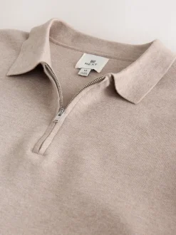Moutkleurig - Half met rits - Regular Fit Premium Mid Weight Long Sleeve Knit Polo Shirt