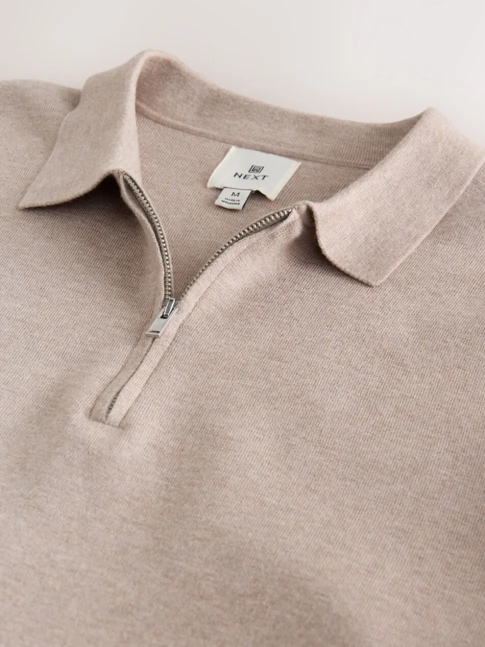 Moutkleurig - Half met rits - Regular Fit Premium Mid Weight Long Sleeve Knit Polo Shirt