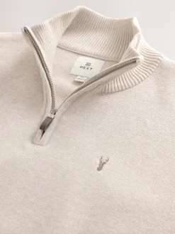 Moutkleurig - Hertlogo - Regular fit 100% katoenen premium trui met korte rits