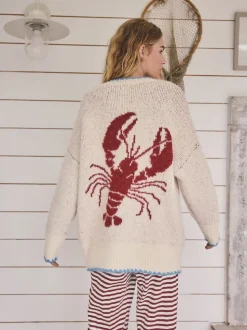 Moutkleurig - Lobster Button Cardigan