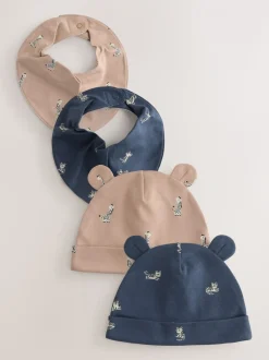 Multi - 4 -delige babyset van muts en slabbetjes (0-18mnd)