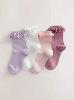 Multi - 4 Pack Cotton Rich Ruffle Frill Ankle Socks