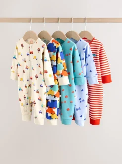 Multi - Two Way Zip Baby Sleepsuit 5 Pack (0mths-3yrs)