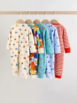 Multi - Two Way Zip Baby Sleepsuit 5 Pack (0mths-3yrs)