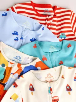 Multi - Two Way Zip Baby Sleepsuit 5 Pack (0mths-3yrs)