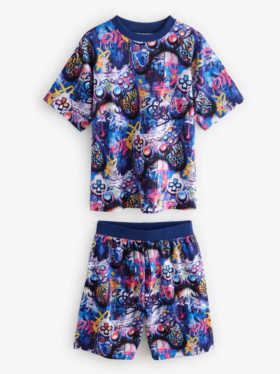 Multi Bright Graffiti Gamer - Set van 2 pyjama's met short (3-16 jr)