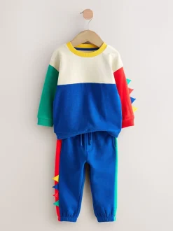 Multi Dinostekels - Set van zacht T-shirt met lange mouwen en joggingbroek (3mnd-7jr)