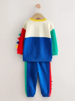 Multi Dinostekels - Set van zacht T-shirt met lange mouwen en joggingbroek (3mnd-7jr)