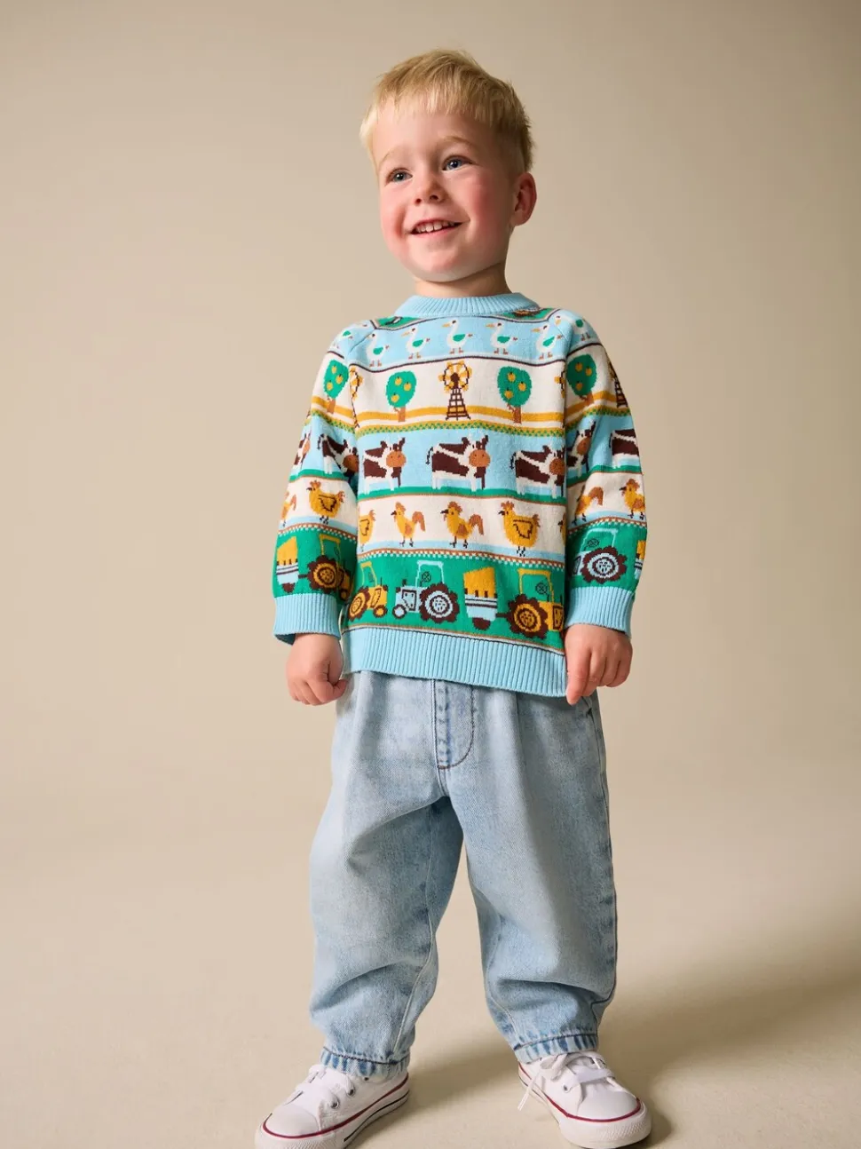 Multi Fairisle Pattern - Character Knitted Crew Neck Jumper (3mths-7yrs)
