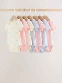 Multi Pastel Character - 7 Babyrompertjes met korte mouwen
