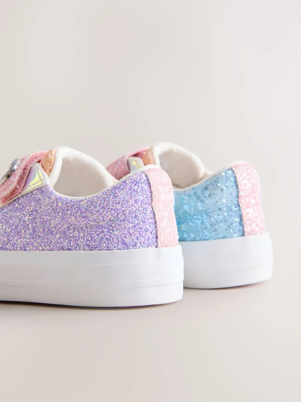 Multi regenboogkleurige glitters - Sneakers met dikke zool en klittenbandsluiting