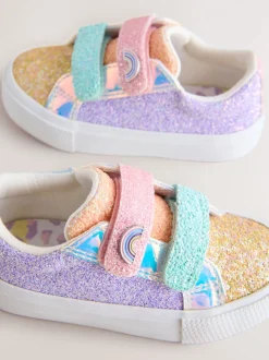 Multi regenboogkleurige glitters - Sneakers met dikke zool en klittenbandsluiting