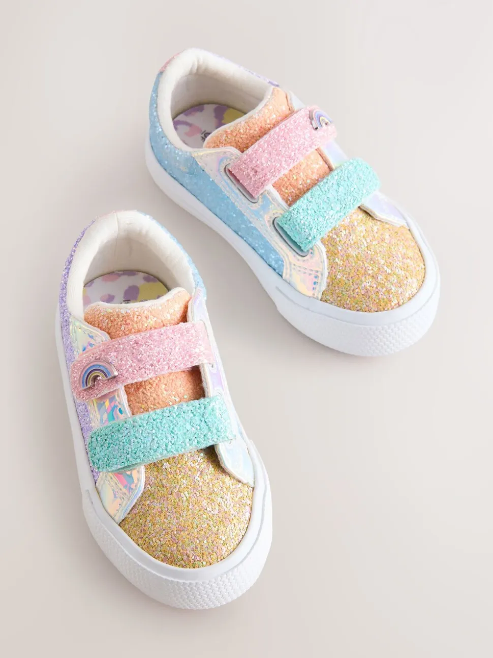 Multi regenboogkleurige glitters - Sneakers met dikke zool en klittenbandsluiting