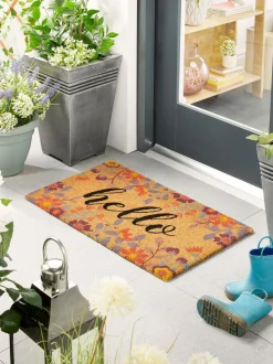 My Mat deurmat van kokos met 'Hello' en Bloemenprint
