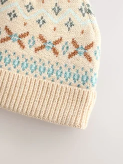 Natural Fairisle - Pattern Baby Knitted Pom Beanie Hat (0mths-2yrs)