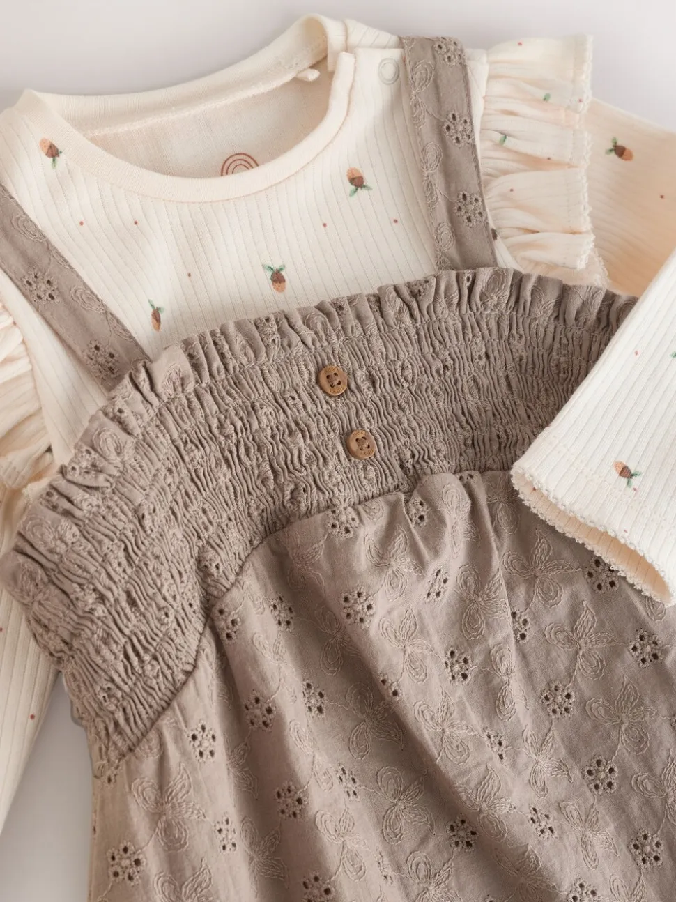 Naturel Broderie - Baby tuinbroek en bodysuit 2 -delige set (0mnd -2jr)