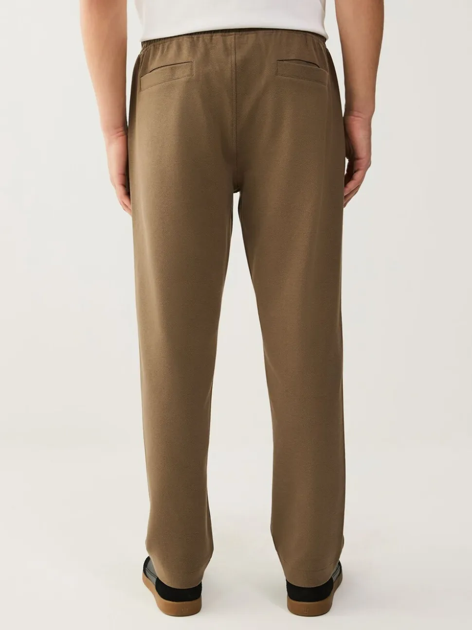 Naturel bruin - Joggingbroek van keperstof met rechte pijpen en textuur