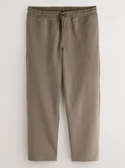 Naturel bruin - Joggingbroek van keperstof met rechte pijpen en textuur