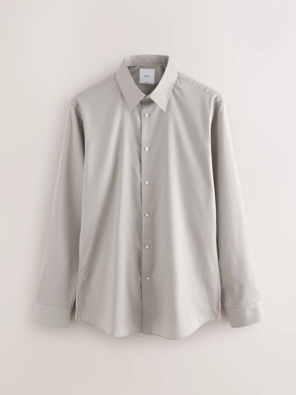 Naturel bruin - Slim Fit - Onderhoudsvriendelijk, getextureerd, slim fit overhemd met enkele manchet
