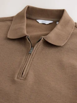 Naturel bruin - Smart poloshirt met textuur en rits