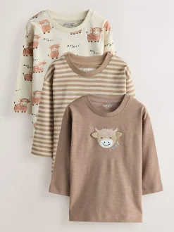 Naturel Lichtbruin Hamish - T-shirts met lange mouwen en dierenfiguurprint verpakking van 3 (3 mnd - 7 jr)